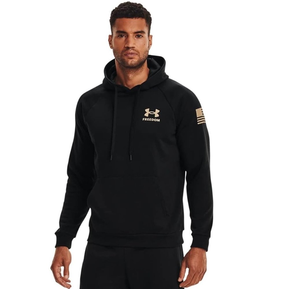 NWT Under Armour Men's Freedom Flag Hoodie Sweatshirt Pockets Black Size S QQ6